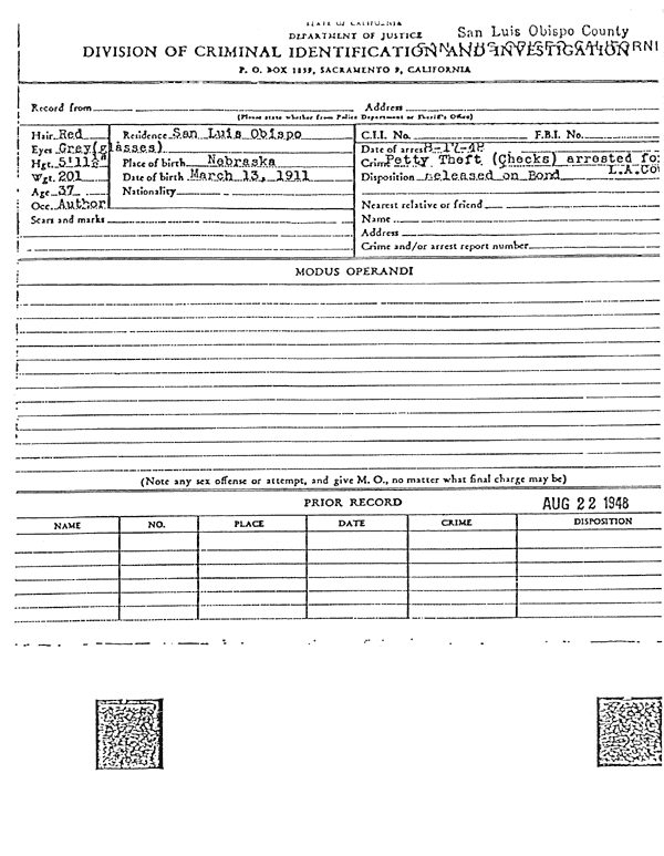 Hubbard Arrest Record